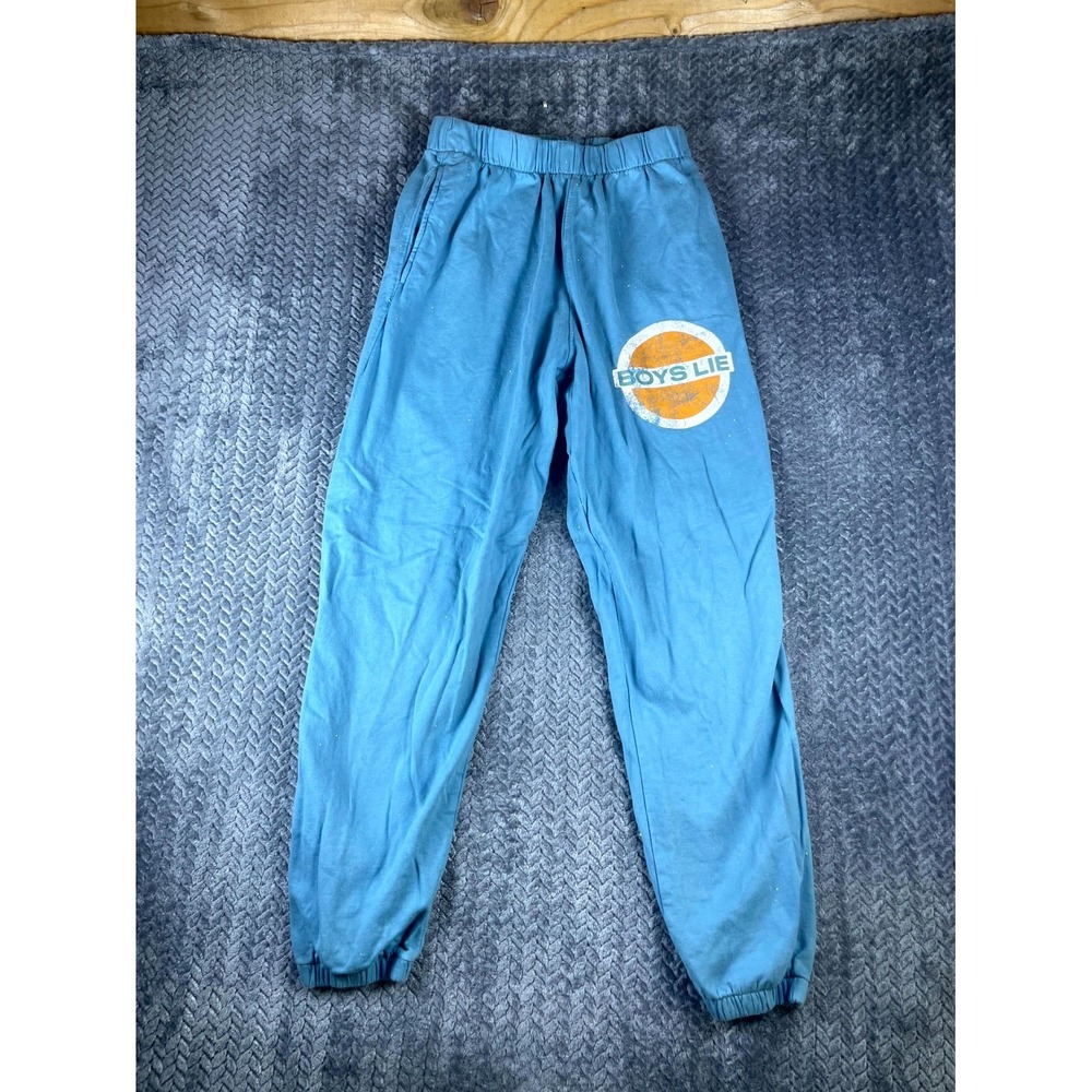 Boys Lie Pamela Sweatpants Womens M Blue Spellout Graphic Fleece Lined High Rise